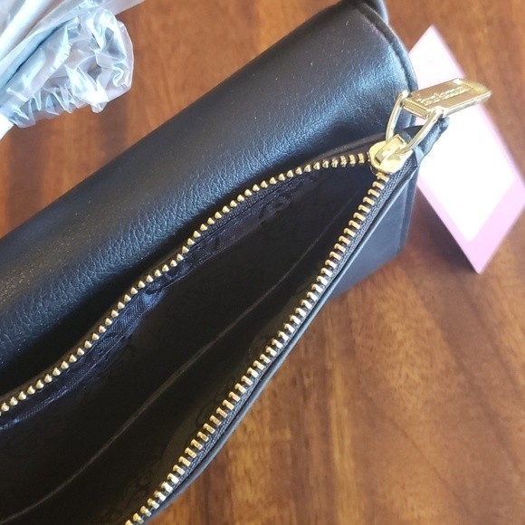 NWT Enzo Angiolini Sleek Matte Black wallet Cross Body Purse Gold Detail - Picture 7 of 10